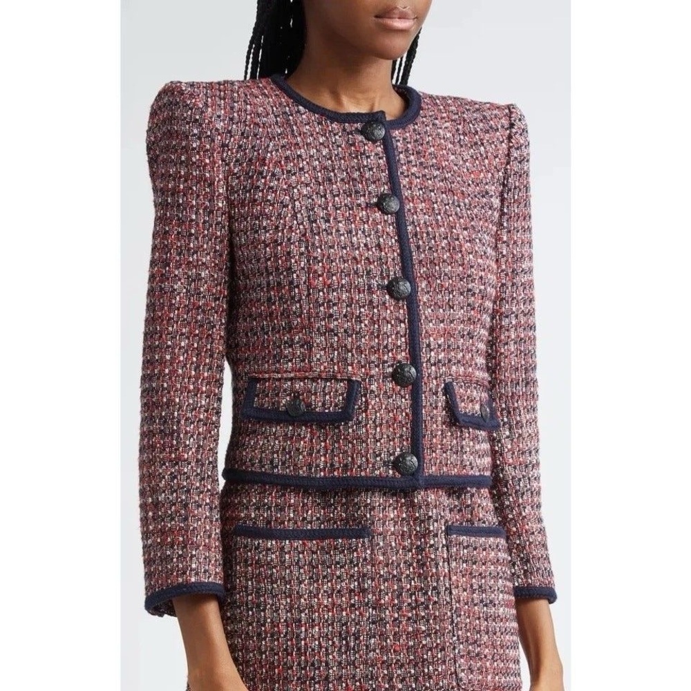 NWT Veronica Beard Ceres Metallic Cotton Blend Tweed Jacket in Size 12 Red /Navy - Picture 3 of 16